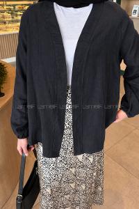 Lamelif Düz Keten Kimono Siyah
