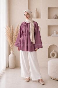 Lamelif Geniş Kol Dik Yaka Oversize Tunik Mürdüm