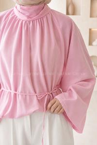 Lamelif Geniş Kol Dik Yaka Oversize Tunik Pembe