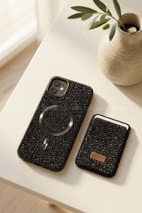 Lamelif iPhone 11 Swarovski Taşlı Mıknatıs Cüzdanlı Macsafe Kılıf