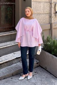 Lamelif Pelerin Detaylı Oversize Tunik Pembe