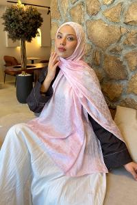 Lamelif  Bloom Desen Ayrobin Floş Jakar  Şal Şeker Pembe