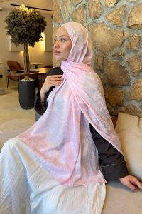 Lamelif  Bloom Desen Ayrobin Floş Jakar  Şal Şeker Pembe