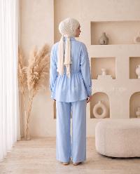 Blue Shirt Collar Long Arm Buckle Cotton Polyester Regular Trousers Suit