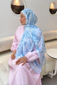 Lamelif Gül Çiçek Desen Lara Soft Şal Bebe Mavisi