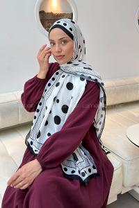 Lamelif Puantiye Desen Soft Şal Beyaz Siyah