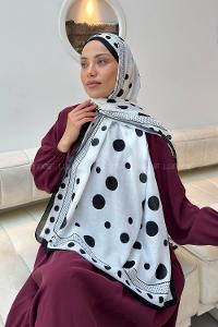 Lamelif Puantiye Desen Soft Şal Beyaz Siyah