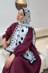Lamelif Puantiye Desen Soft Şal Beyaz Siyah