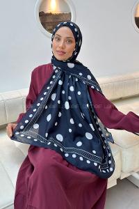 Lamelif Puantiye Desen Soft Şal Lacivert