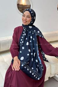 Lamelif Puantiye Desen Soft Şal Lacivert