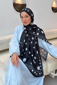 Lamelif Puantiye Desen Soft Şal Siyah