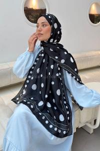 Lamelif Puantiye Desen Soft Şal Siyah