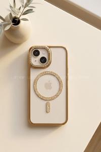 Lamelif iPhone 15 Standlı Simli Premium Telefon Kılıfı