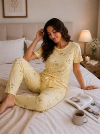 Lamelif Kadın Bisiklet Yaka Ayıcık Desenli Pijama Takımı