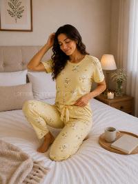 Lamelif Kadın Bisiklet Yaka Ayıcık Desenli Pijama Takımı