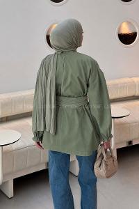 Khaki Crew Neck Cotton Fabric Unprinted Tunic