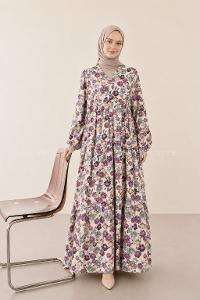 Purble V Neck Cotton Polyester Printed Dresess