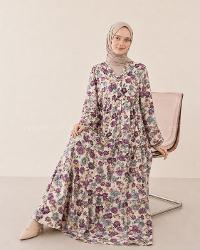Purble V Neck Cotton Polyester Printed Dresess