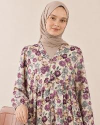 Purble V Neck Cotton Polyester Printed Dresess