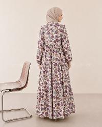 Purble V Neck Cotton Polyester Printed Dresess