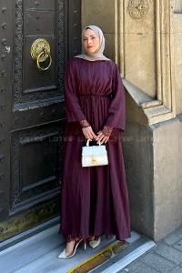 Lamelif Dantel Detaylı Matteo Elbise Mürdüm
