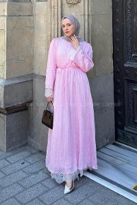 Lamelif Dantel Detaylı Matteo Elbise Pembe