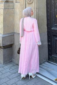 Lamelif Dantel Detaylı Matteo Elbise Pembe