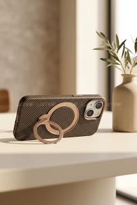 Lamelif iPhone 15 Elite Carbon 360 Dönebilen Standlı Magsafe Telefon Kılıfı