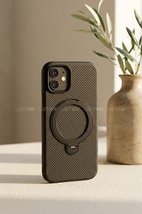 Lamelif iPhone 11 Elite Carbon 360 Dönebilen Standlı Magsafe Telefon Kılıfı
