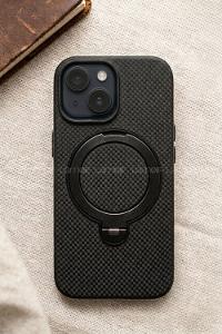 Lamelif iPhone 15 Elite Carbon 360 Dönebilen Standlı Magsafe Telefon Kılıfı