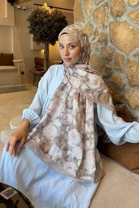 Lamelif  Botanik Çiçek Desen Lara Soft Şal Antik Bej