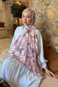 Lamelif  Botanik Çiçek Desen Lara Soft Şal Gül Kurusu