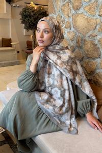 Lamelif  Botanik Çiçek Desen Lara Soft Şal Mint Yeşili