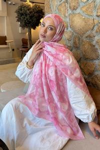 Lamelif  Botanik Çiçek Desen Lara Soft Şal Seker Pembe