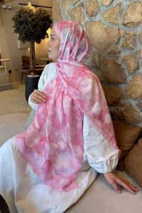 Lamelif  Botanik Çiçek Desen Lara Soft Şal Seker Pembe