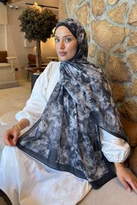 Lamelif  Botanik Çiçek Desen Lara Soft Şal Siyah