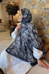 Lamelif  Botanik Çiçek Desen Lara Soft Şal Siyah