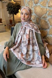 Lamelif  Botanik Çiçek Desen Lara Soft Şal Vizon