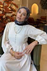 Lamelif Çiçek Desen Bambu Eşarp Antrasit