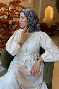 Smoked Cotton Fabric Striped Straight Printed Scarf