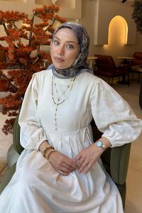 Lamelif Çiçek Desen Bambu Eşarp Gri