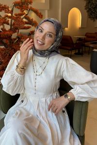 Lamelif Çiçek Desen Bambu Eşarp Gri