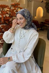 Lamelif Çiçek Desen Bambu Eşarp Gri