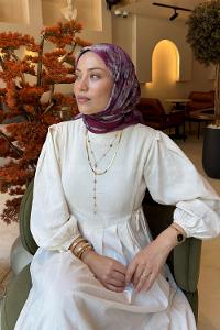 Lamelif Çiçek Desen Bambu Eşarp Mürdüm