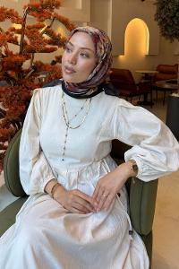 Lamelif Çiçek Desen Bambu Eşarp Turuncu
