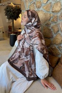 Lamelif Çiçek Desen Lara Soft Şal Acı Kahve