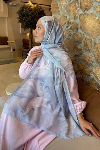 Lamelif Çiçek Desen Lara Soft Şal Bebe Mavisi