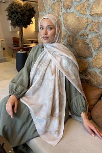 Lamelif Çiçek Desen Lara Soft Şal Bej