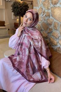 Lamelif Çiçek Desen Lara Soft Şal Bordo
