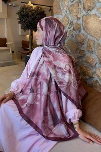 Lamelif Çiçek Desen Lara Soft Şal Bordo